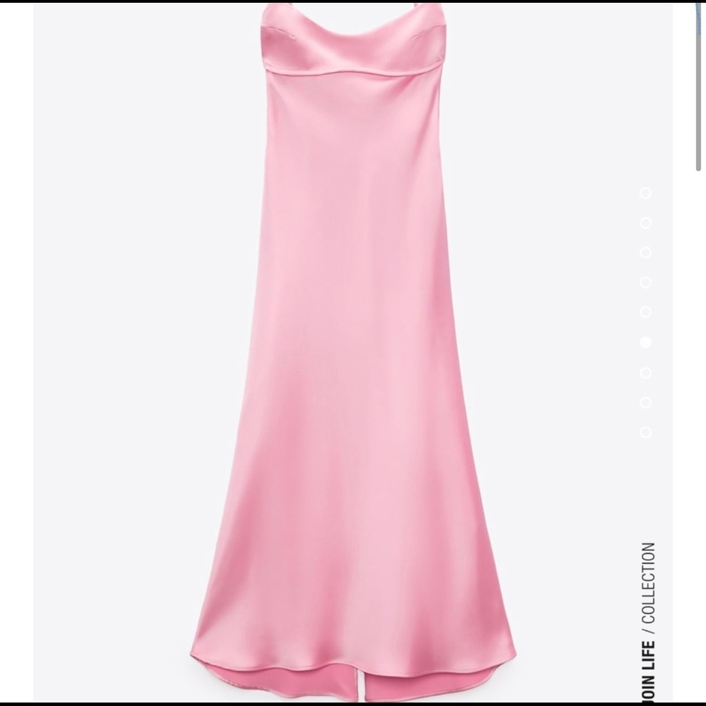 Famous Zara pink satin effect dress